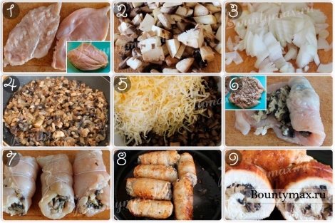 Куриные грудки фаршированные грибами с луком и сыром